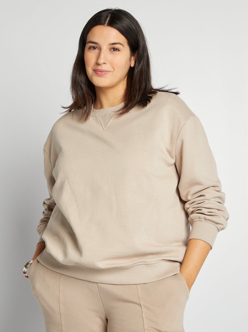 Sweat uni en molleton, beige - Kiabi