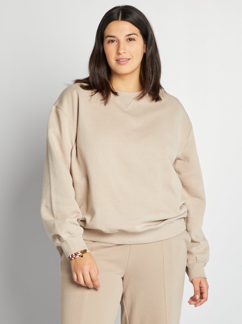 Sweat uni en molleton, beige - Kiabi