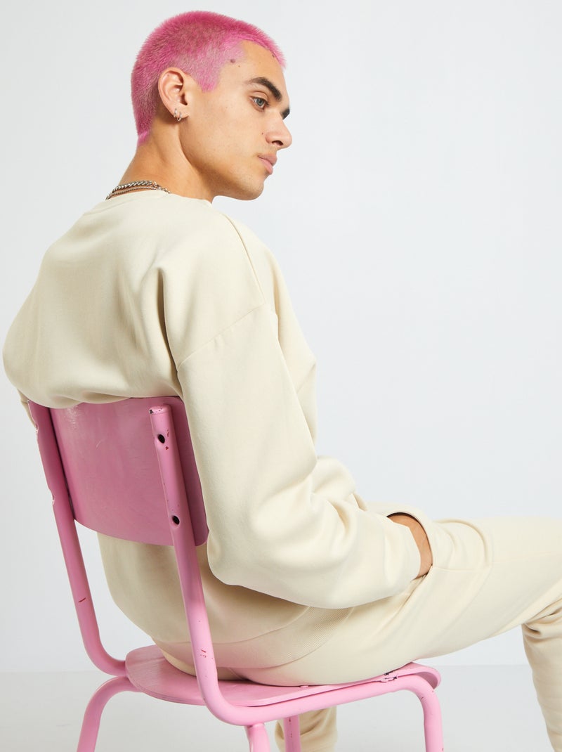 Sweat uni en molleton Beige - Kiabi