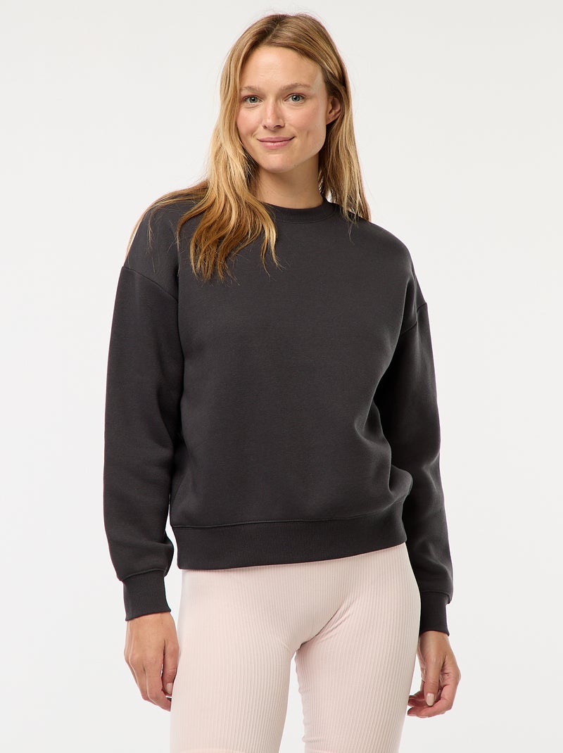 Sweat uni en molleton chaud Gris - Kiabi