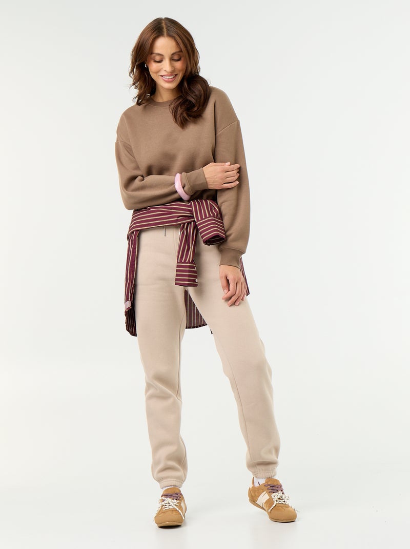 Sweat uni en molleton chaud Marron - Kiabi