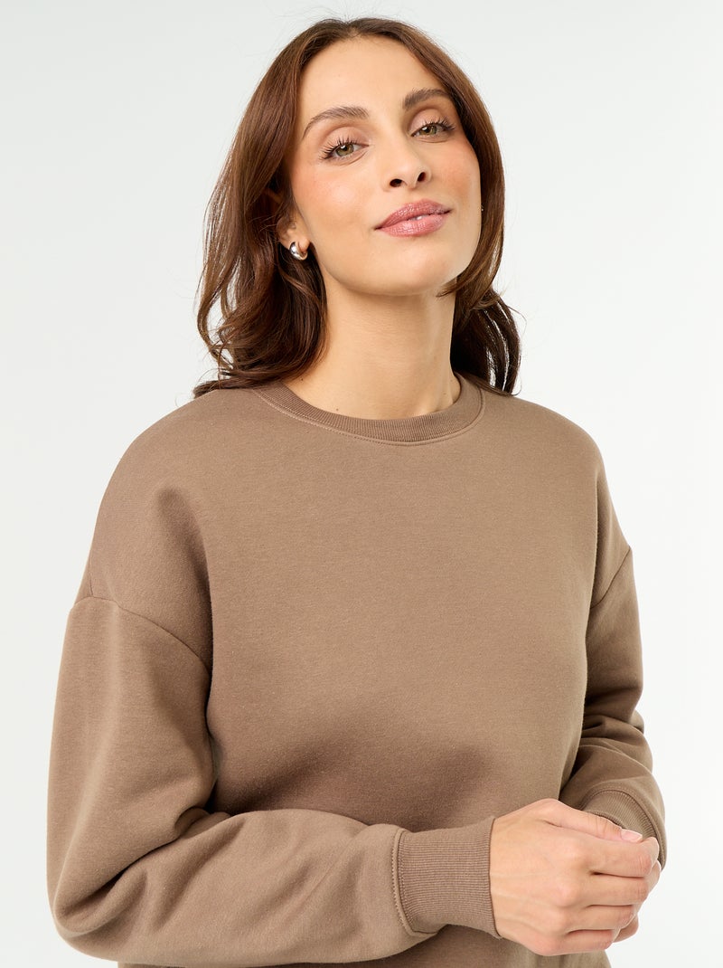 Sweat uni en molleton chaud Marron - Kiabi