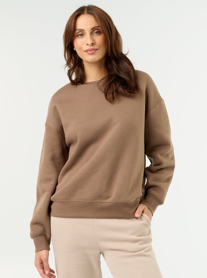 Sweat uni en molleton chaud Marron - Kiabi