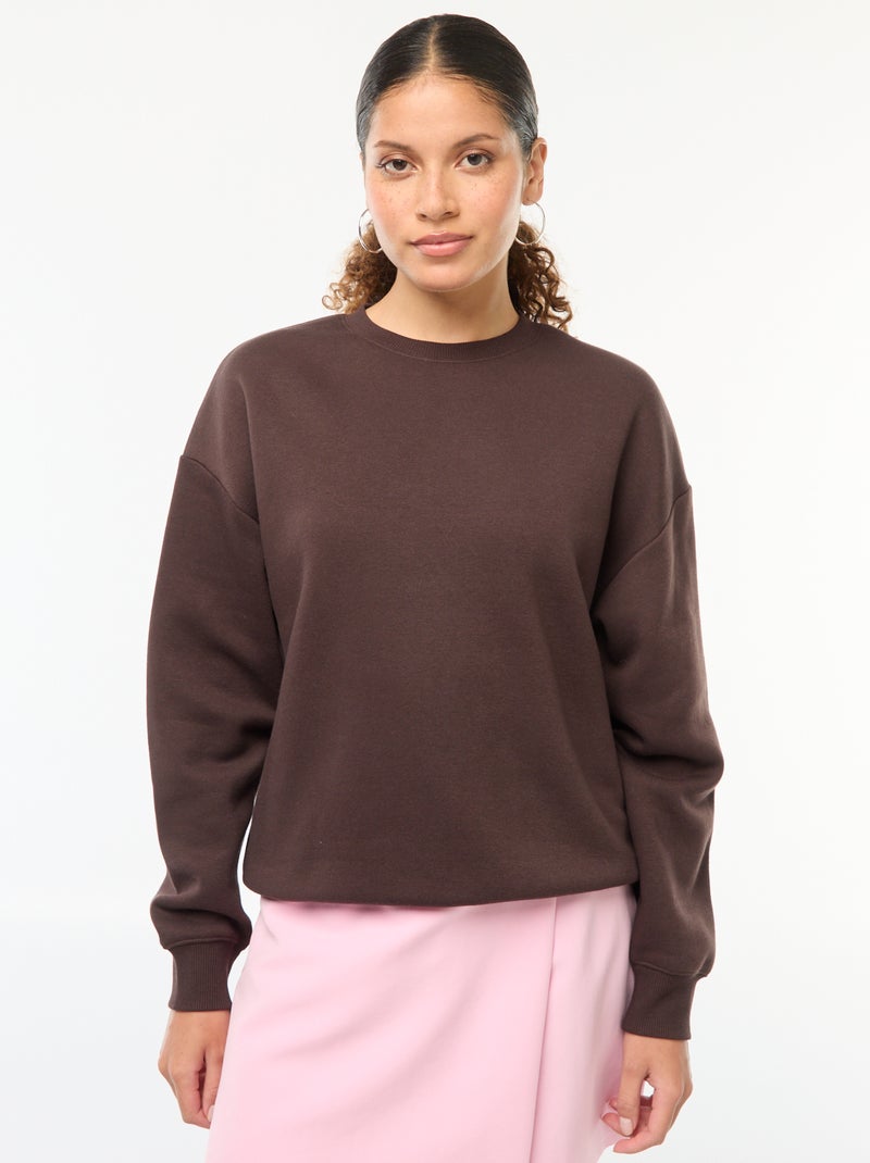 Sweat uni en molleton chaud Marron - Kiabi