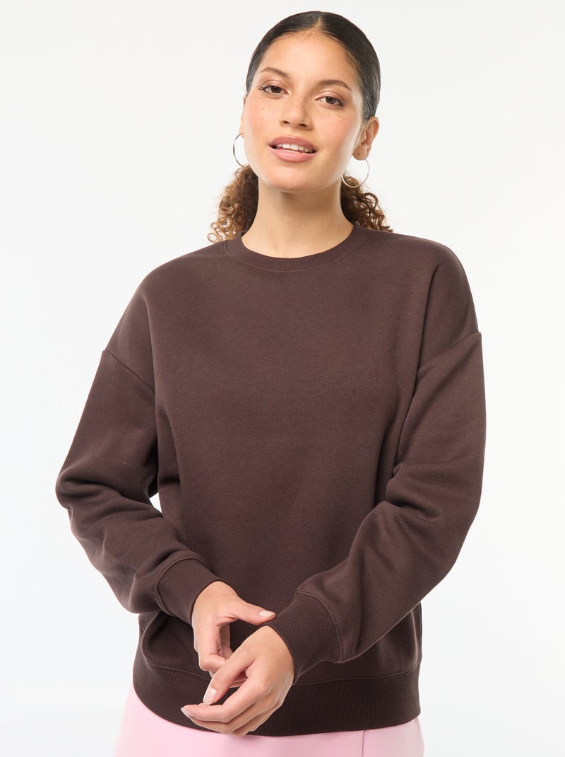 Sweat uni en molleton chaud Marron - Kiabi