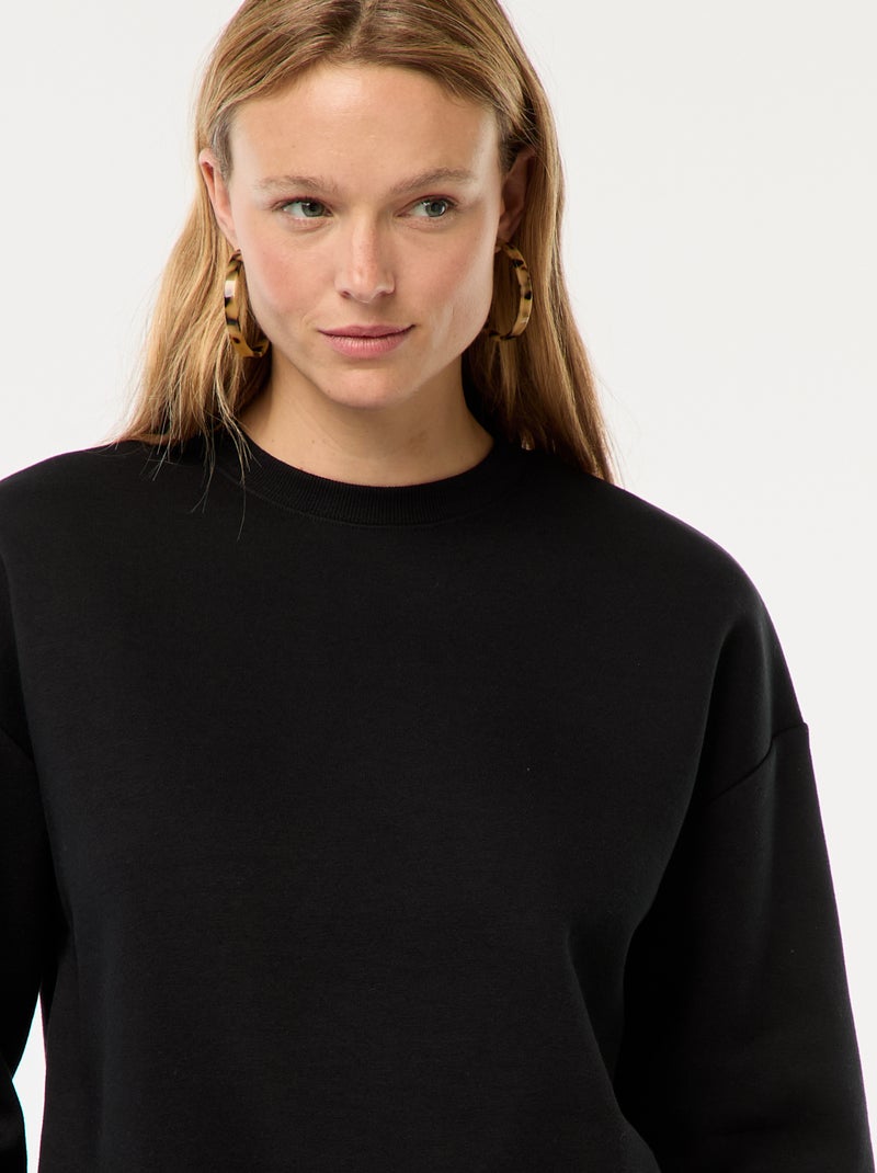 Sweat uni en molleton chaud Noir - Kiabi