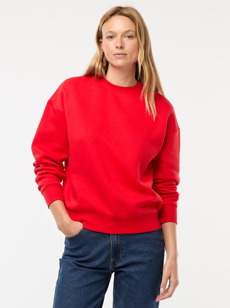 Sweat uni en molleton chaud Rouge - Kiabi
