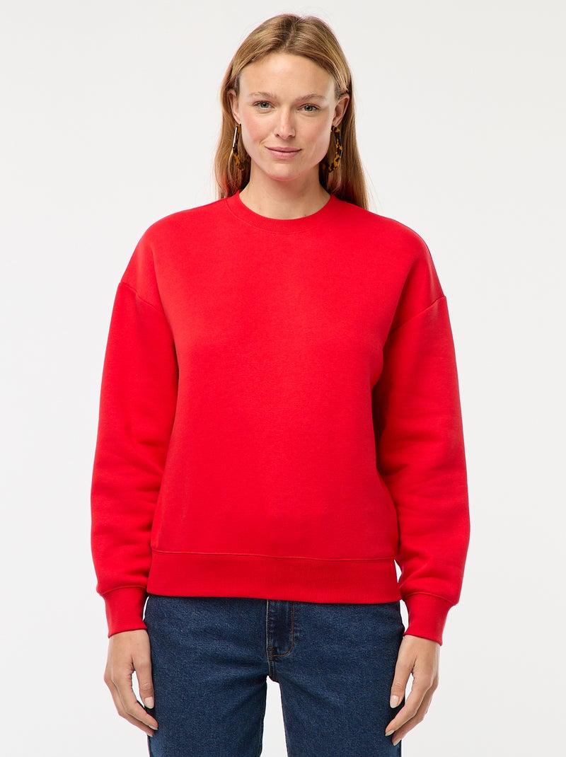 Sweat uni en molleton chaud Rouge - Kiabi