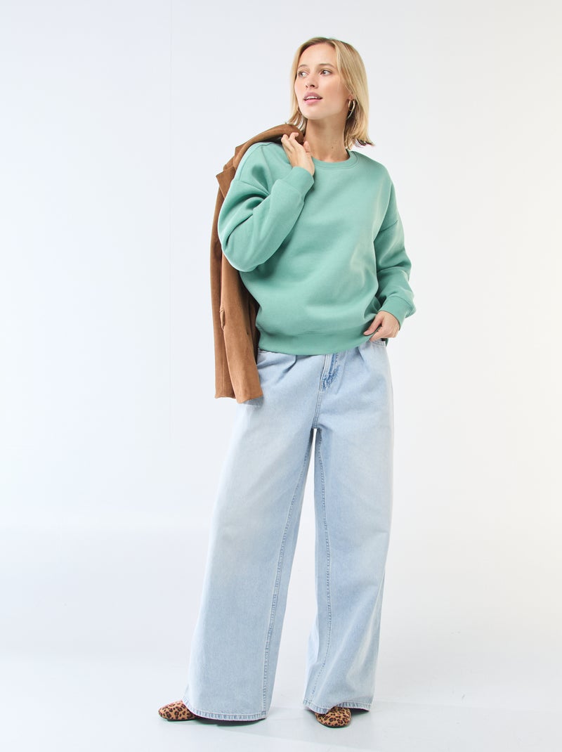 Sweat uni en molleton chaud Vert - Kiabi