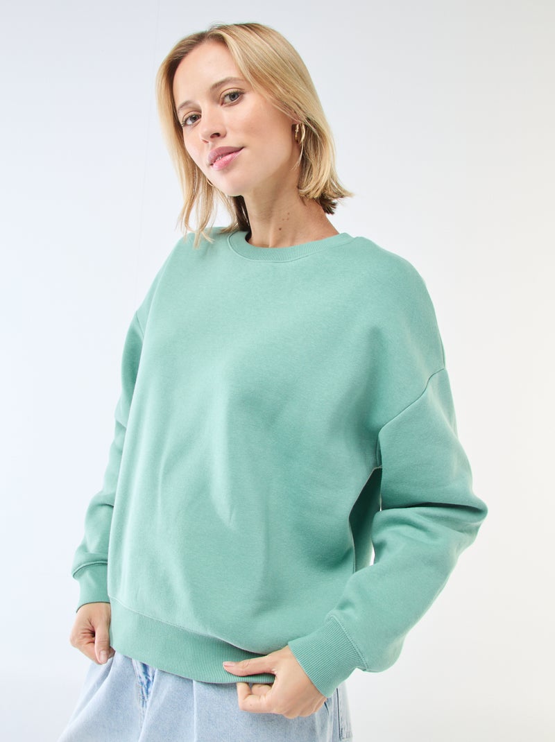 Sweat uni en molleton chaud Vert - Kiabi