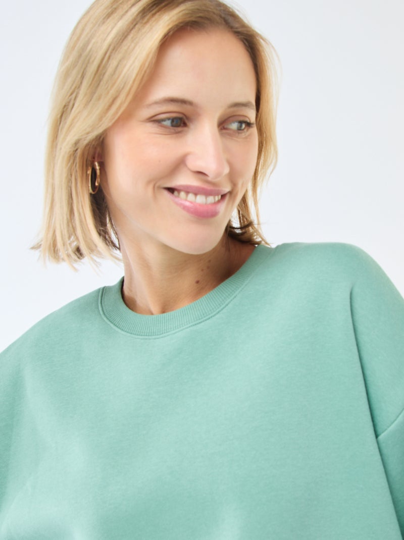 Sweat uni en molleton chaud Vert - Kiabi