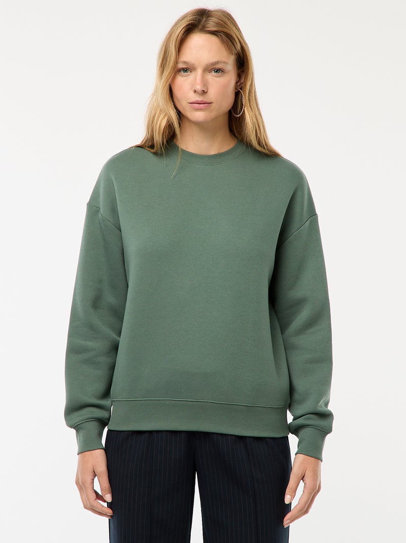 Sweat uni en molleton chaud Vert - Kiabi