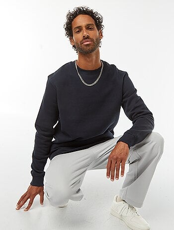 Sweat uni en molleton gratté à col rond