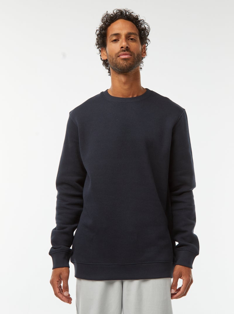 Sweat uni en molleton gratté à col rond Bleu - Kiabi