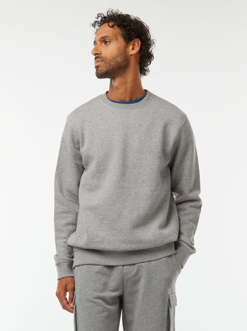 Sweat uni en molleton gratté à col rond - Kiabi