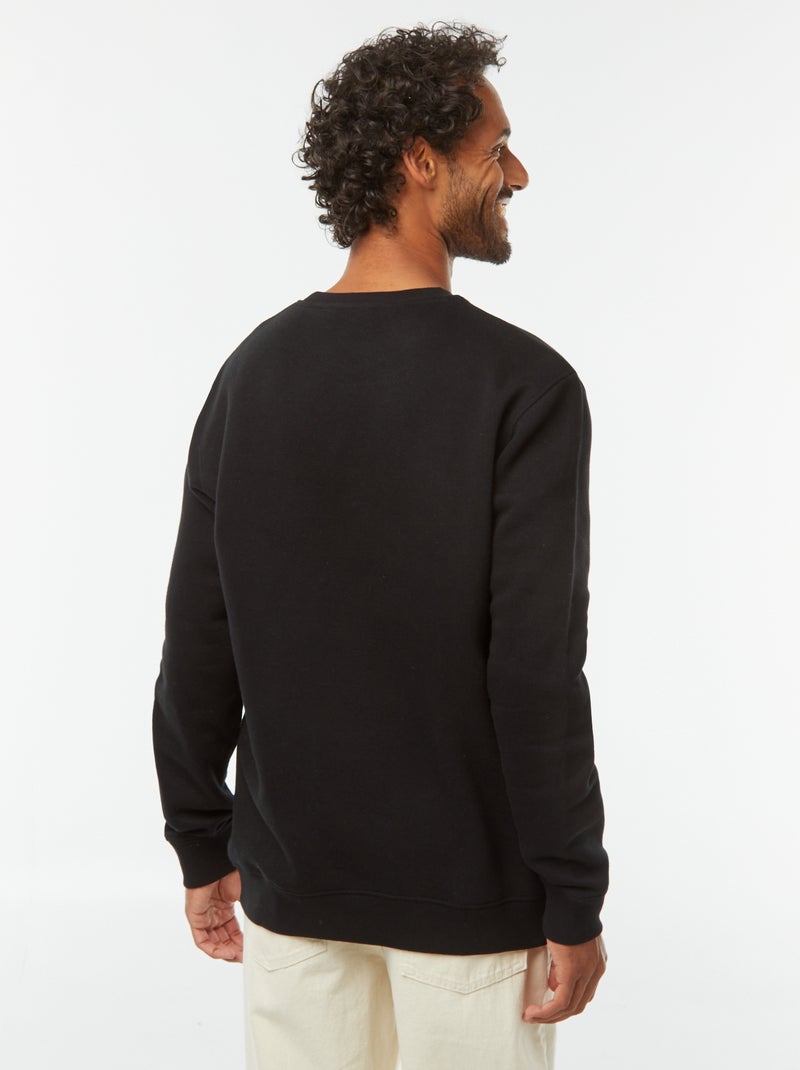 Sweat uni en molleton gratté à col rond noir - Kiabi