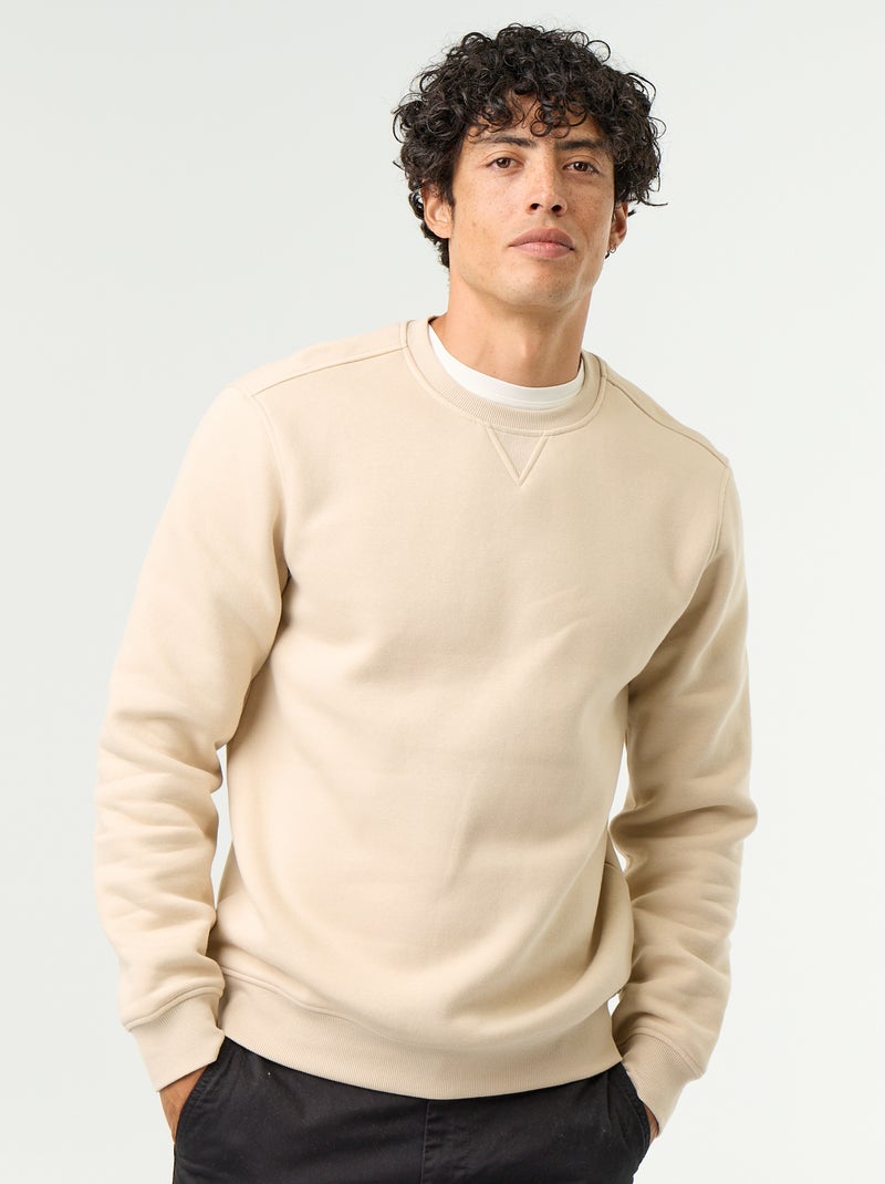 Sweat uni en molleton gratté Beige - Kiabi
