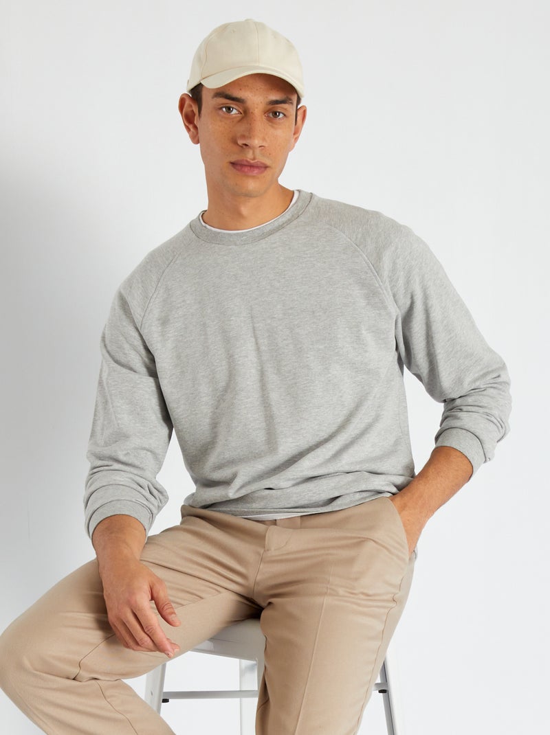 Sweat uni en molleton Gris - Kiabi