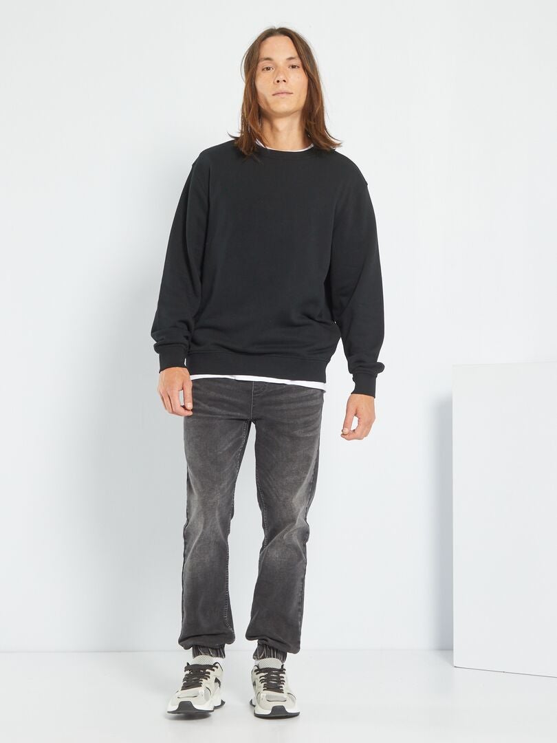 Sweat uni en molleton noir - Kiabi