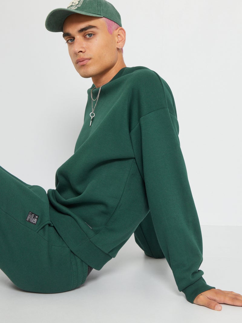 Sweat uni en molleton Vert foncé - Kiabi
