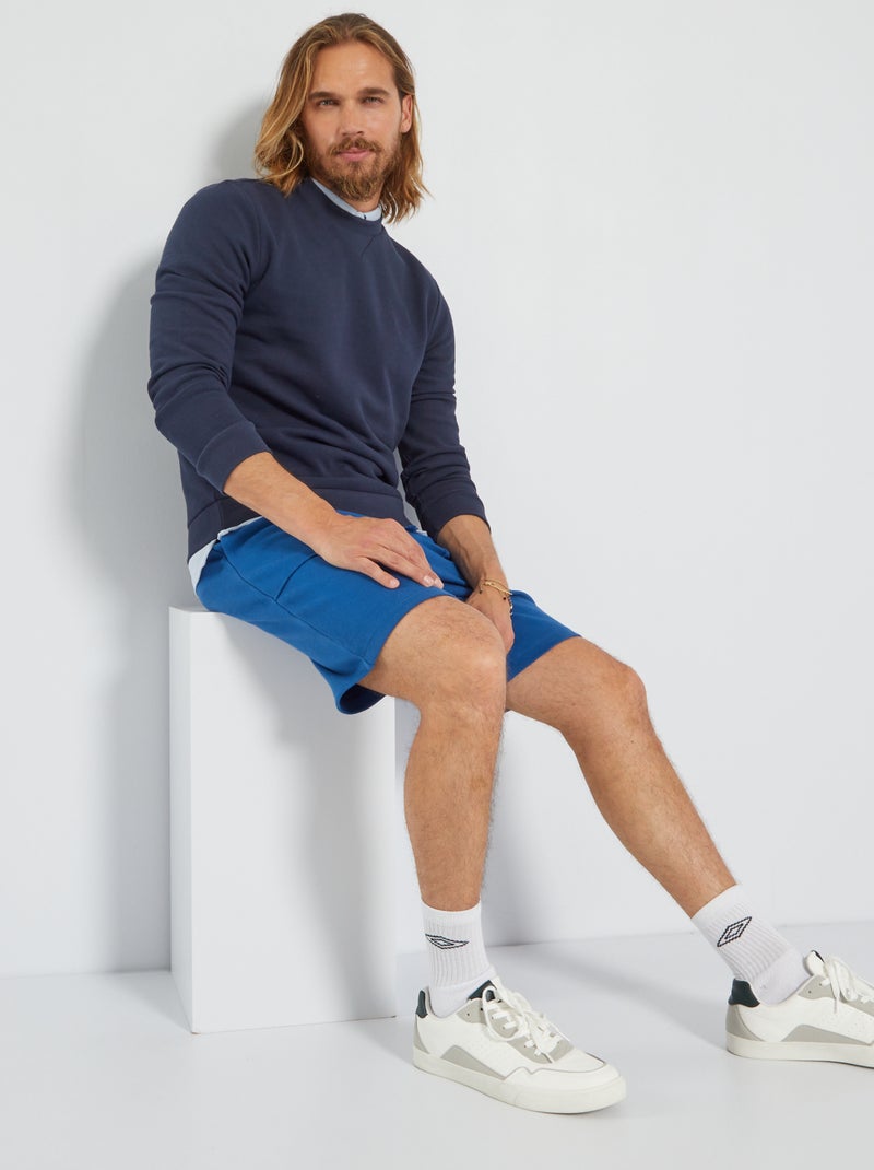 Sweat uni en piqué de coton bleu noir - Kiabi