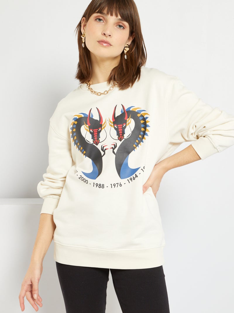 Sweat unisexe nouvel an chinois blanc dragon - Kiabi