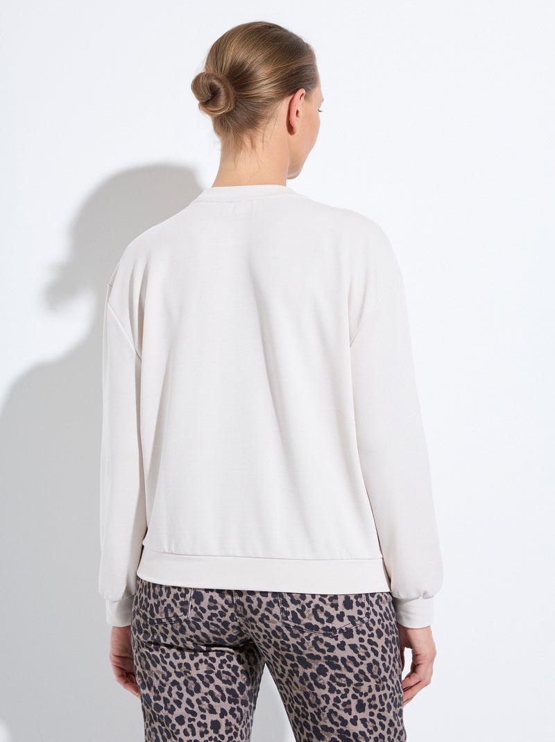 Sweat volume boite molleton brodé détail brillant - Afibel Ecru - Kiabi