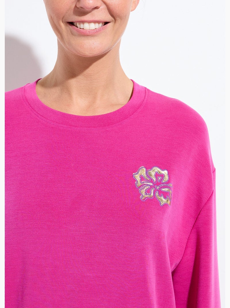 Sweat volume boite molleton brodé détail brillant - Afibel Violet - Kiabi