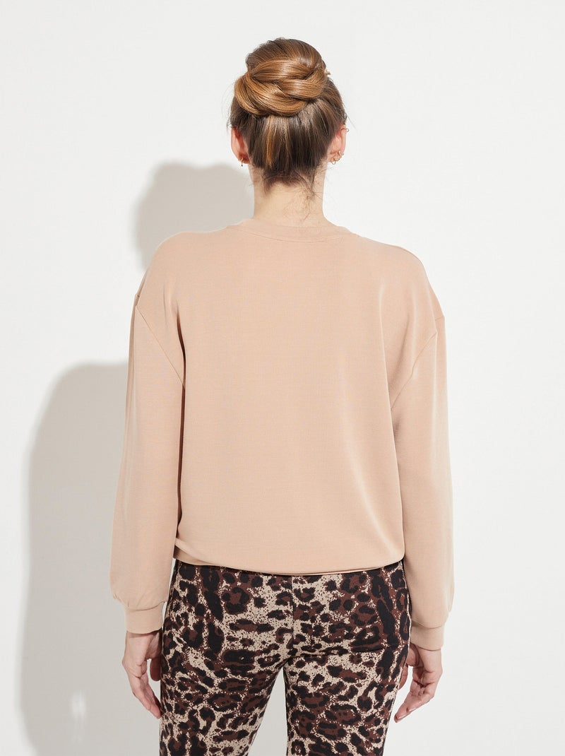 Sweat volume boite molleton brodé détail brillant Marron noisette - Kiabi