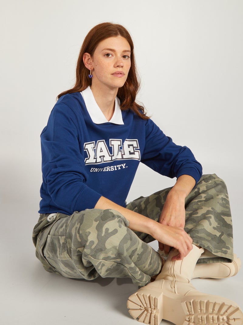 Sweat 'Yale' en molleton bleu marine - Kiabi