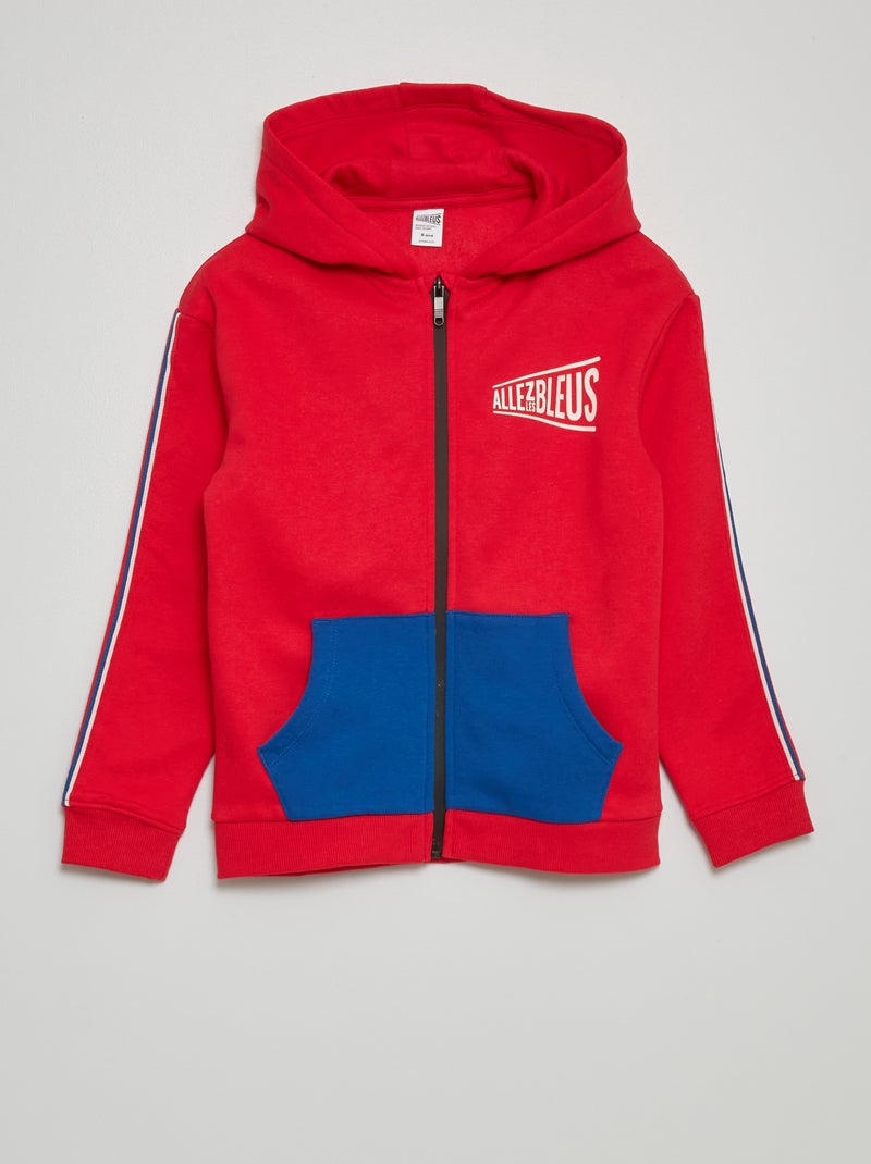 Sweat zippé à capuche - Allez Les Bleus Rouge - Kiabi