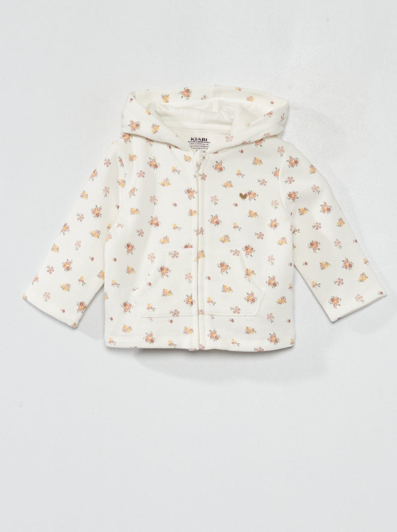 Sweat zippé à capuche avec imprimé Blanc fleuri - Kiabi