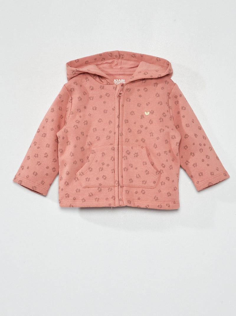 Sweat zippé à capuche avec imprimé Rose - Kiabi