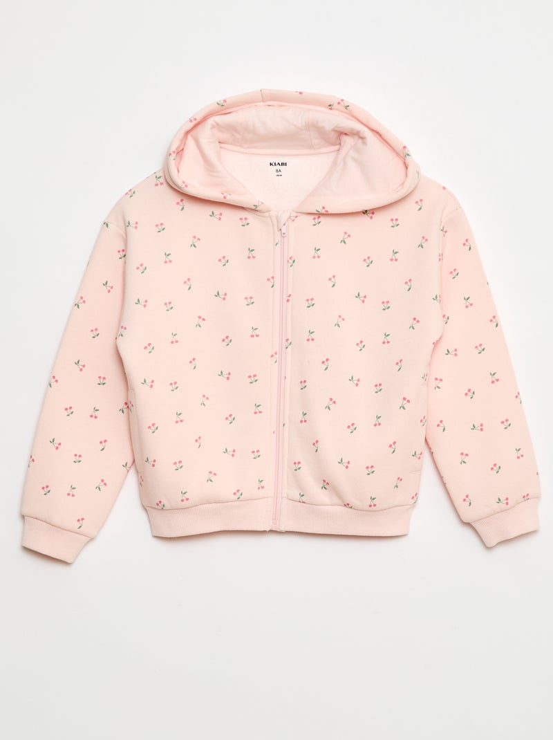 Sweat zippé à capuche avec imprimé Rose - Kiabi
