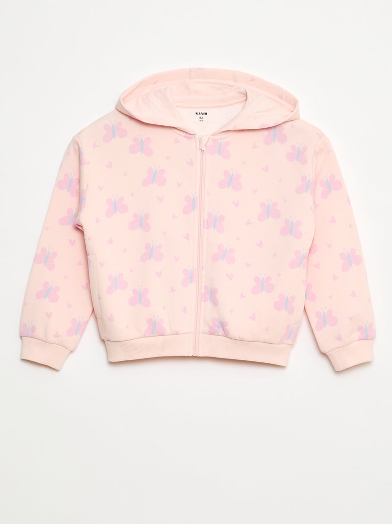 Sweat zippé à capuche avec imprimé Rose - Kiabi