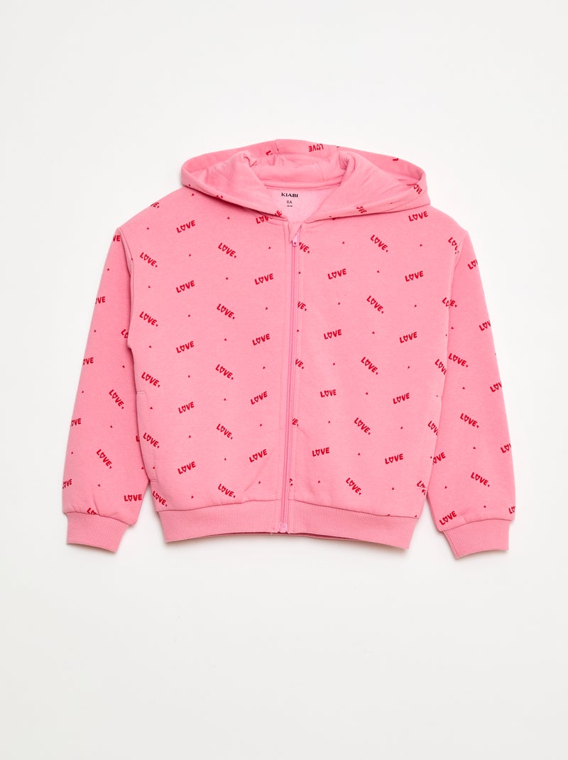 Sweat zippé à capuche avec imprimé Rose - Kiabi
