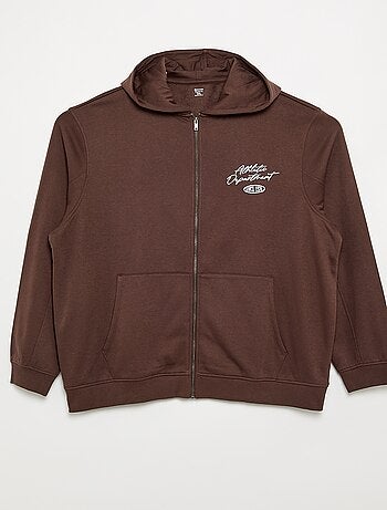 Sweat zippé à capuche avec inscriptions brodées