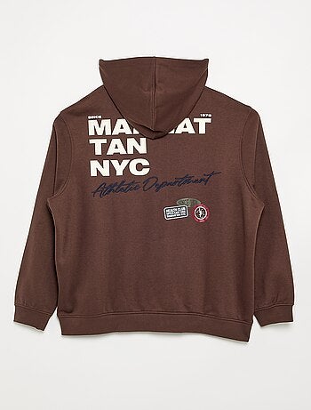 Sweat zippé à capuche avec inscriptions brodées