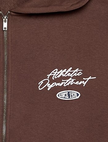 Sweat zippé à capuche avec inscriptions brodées