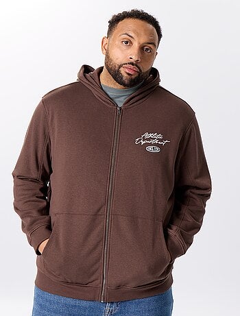 Sweat zippé à capuche avec inscriptions brodées