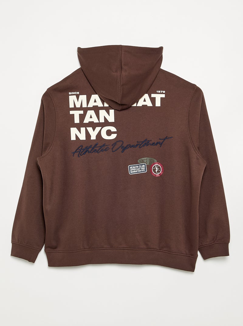 Sweat zippé à capuche avec inscriptions brodées Marron - Kiabi