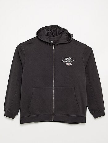 Sweat zippé à capuche avec inscriptions brodées