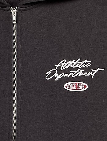 Sweat zippé à capuche avec inscriptions brodées