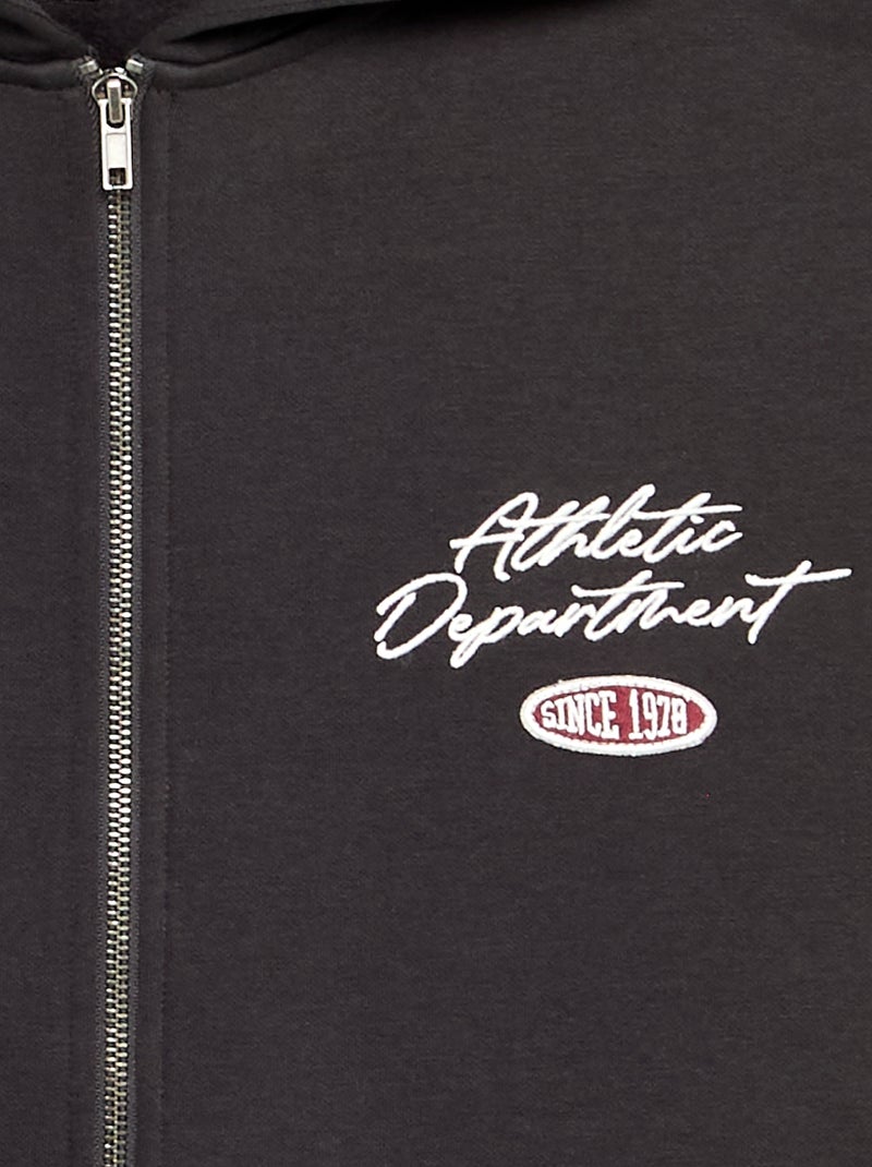 Sweat zippé à capuche avec inscriptions brodées Noir - Kiabi