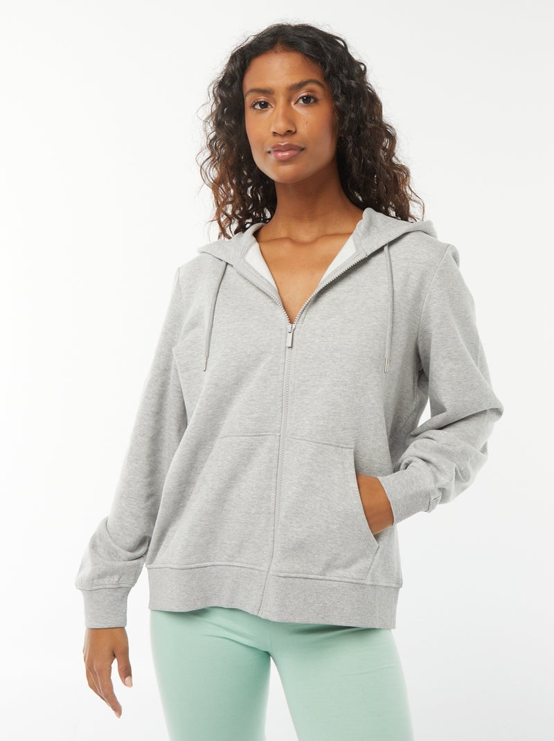 Sweat zippé à capuche basique Gris - Kiabi