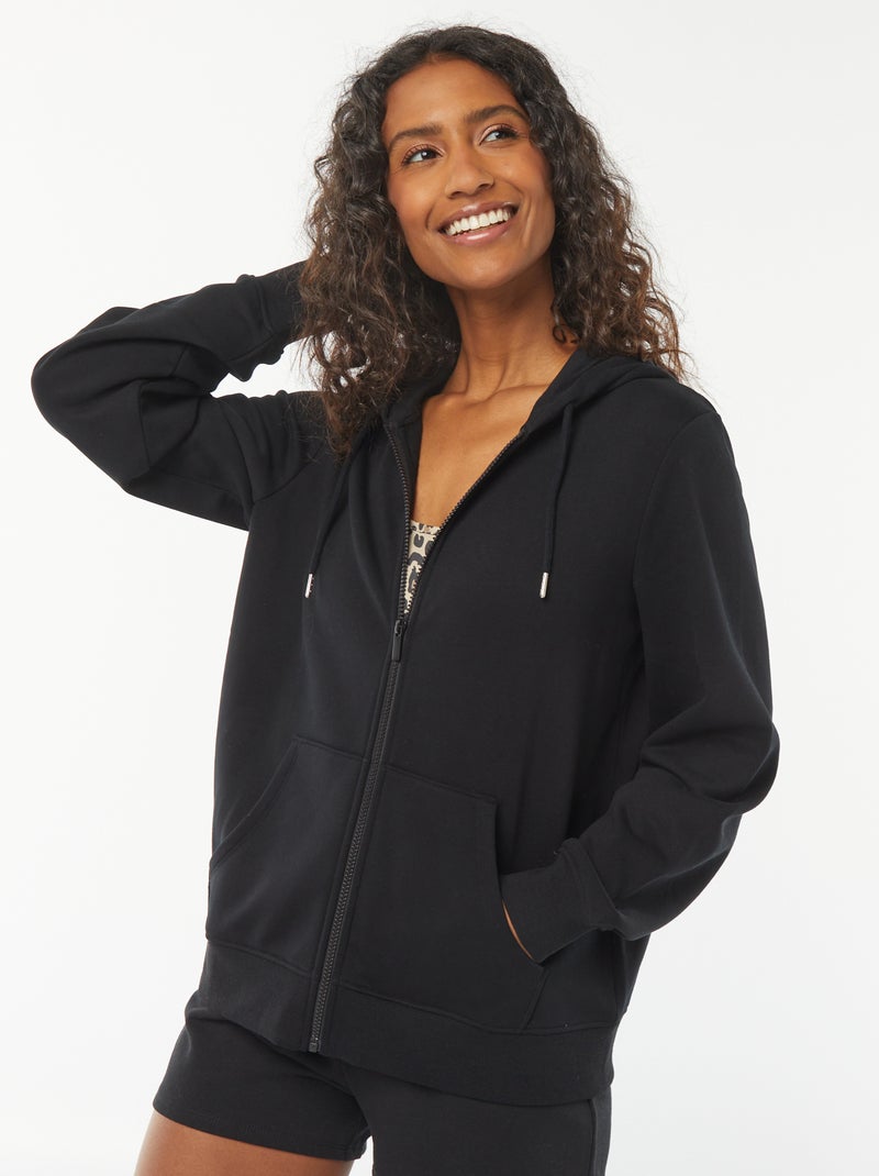 Sweat zippé à capuche basique Noir - Kiabi
