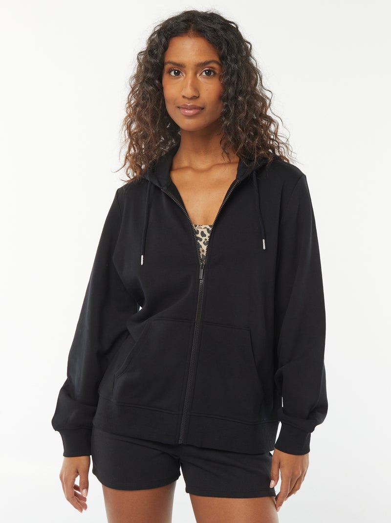 Sweat zippé à capuche basique Noir - Kiabi