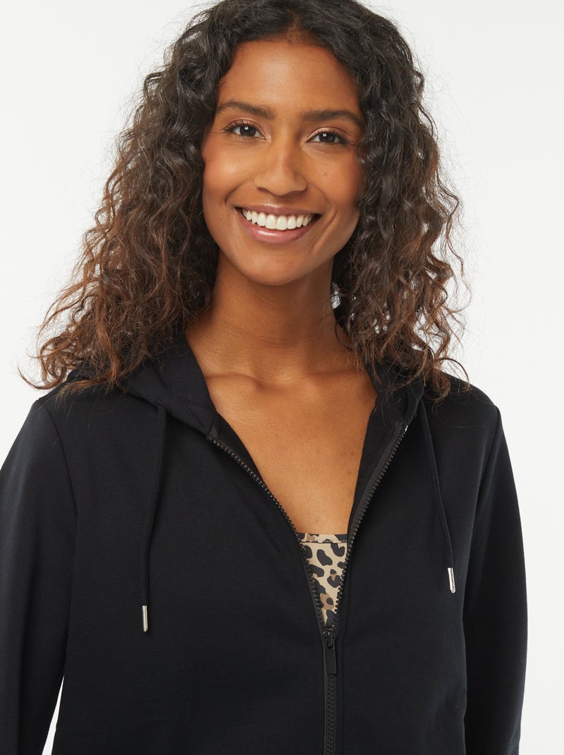 Sweat zippé à capuche basique Noir - Kiabi