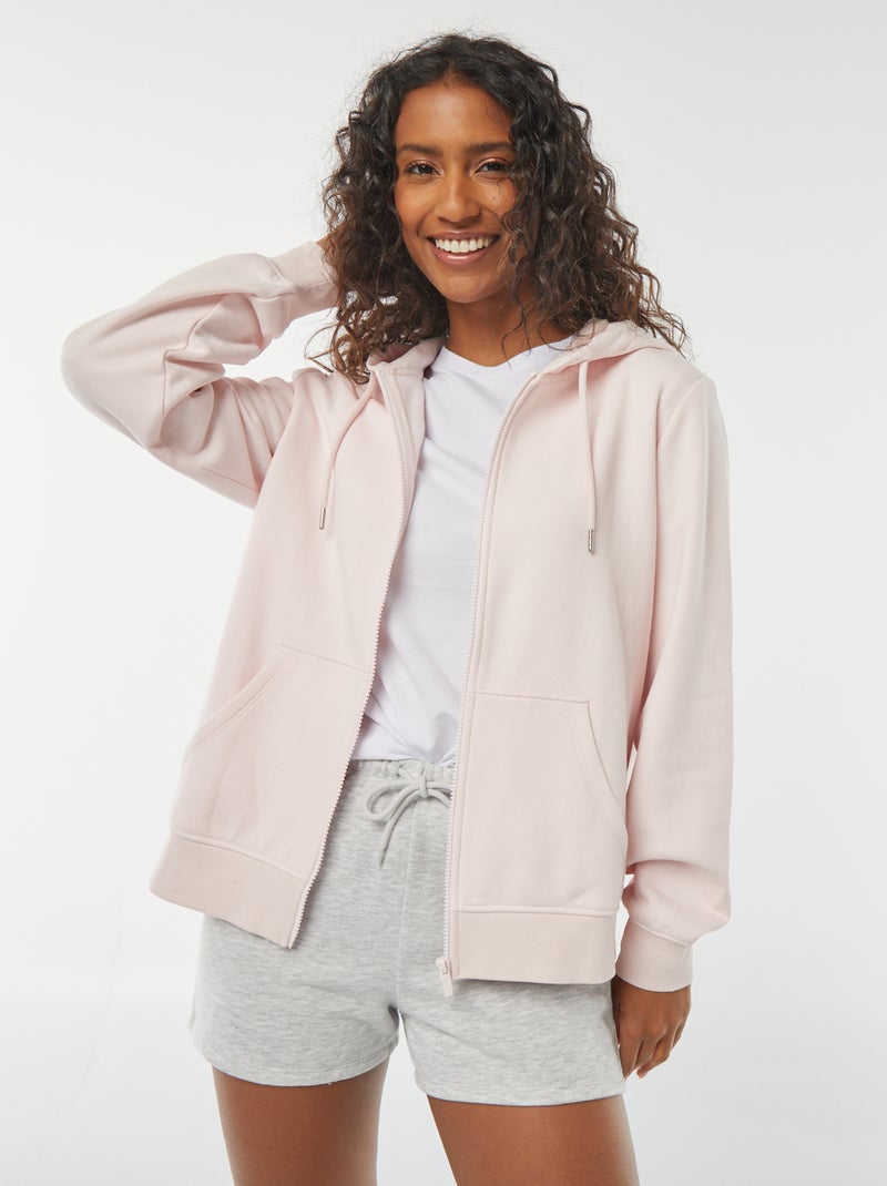Sweat zippé à capuche basique Rose - Kiabi