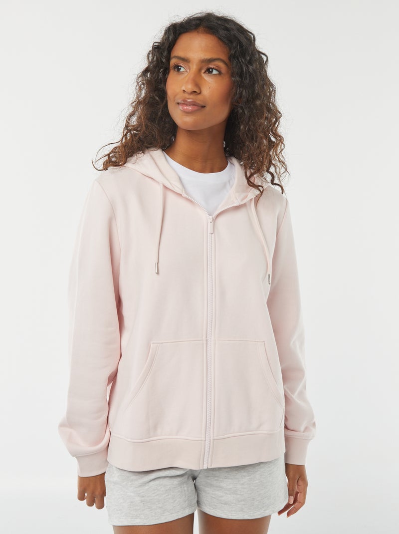 Sweat zippé à capuche basique Rose - Kiabi